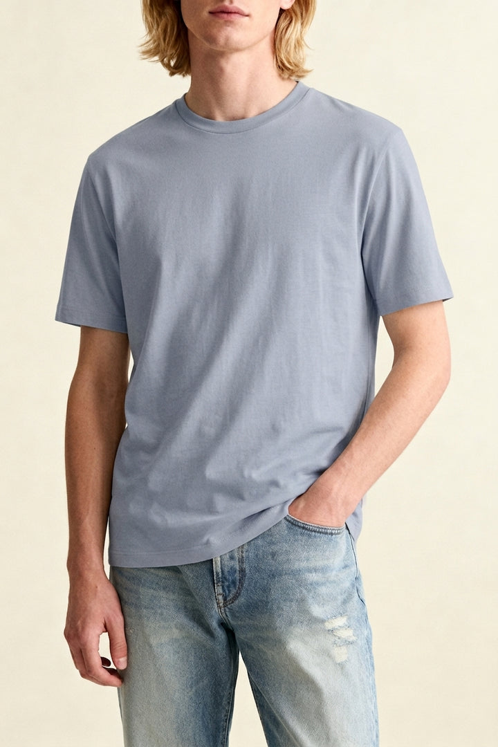 T-shirt misty blue slim fit crew neck