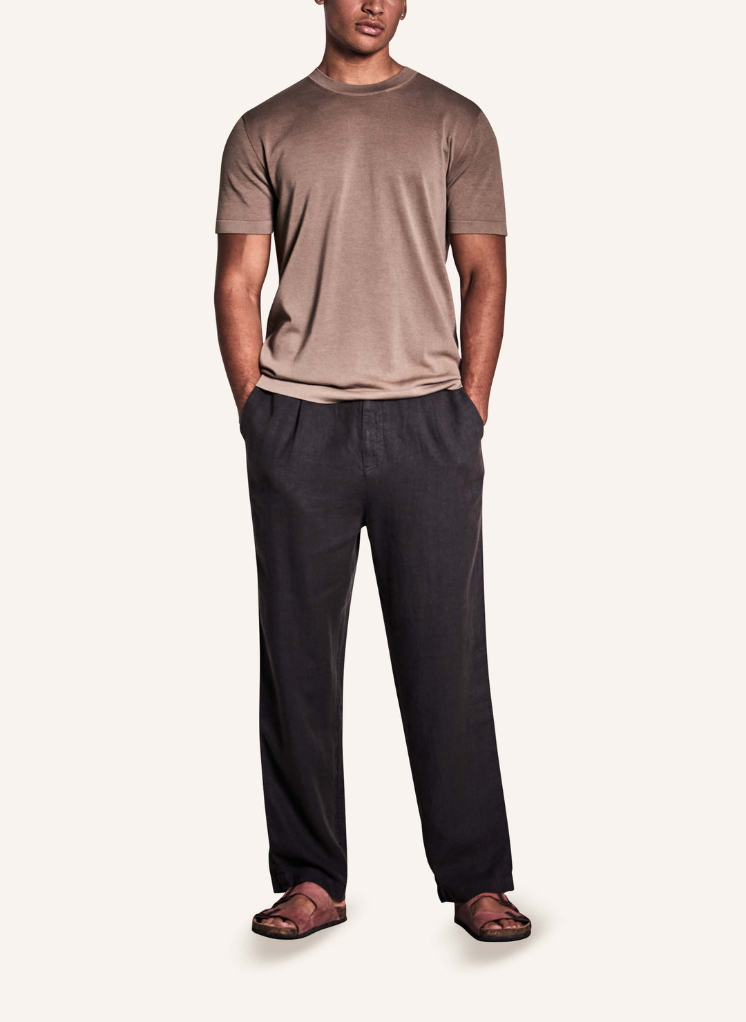 Knitted T-shirt teak slim fit crew neck