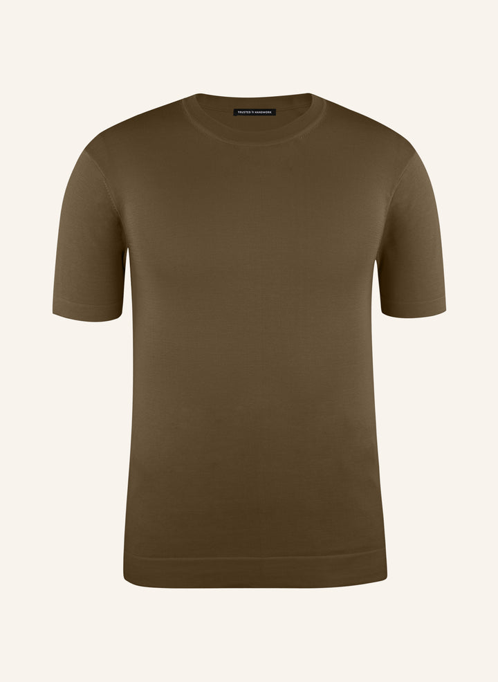 Knitted T-shirt teak slim fit crew neck
