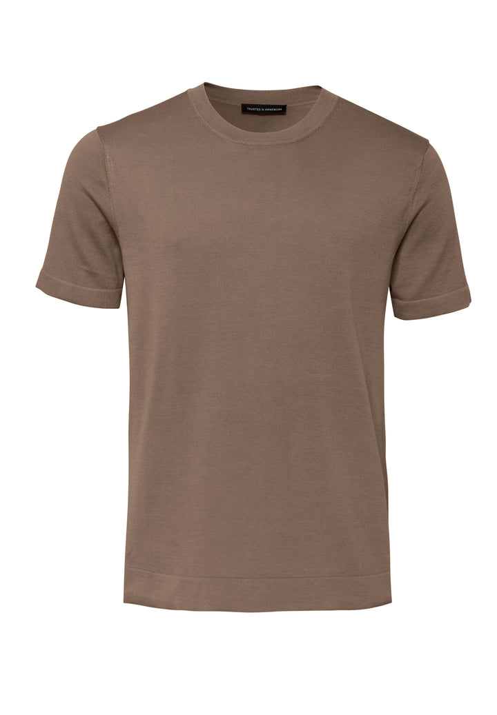 Knitted T-shirt teak slim fit crew neck