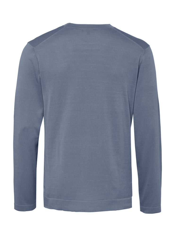 Knitted long-sleeve shirt misty blue slim fit round neck