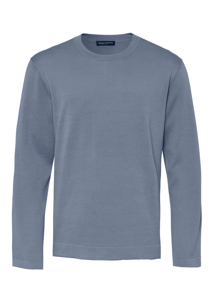 Knitted long-sleeve shirt misty blue slim fit round neck