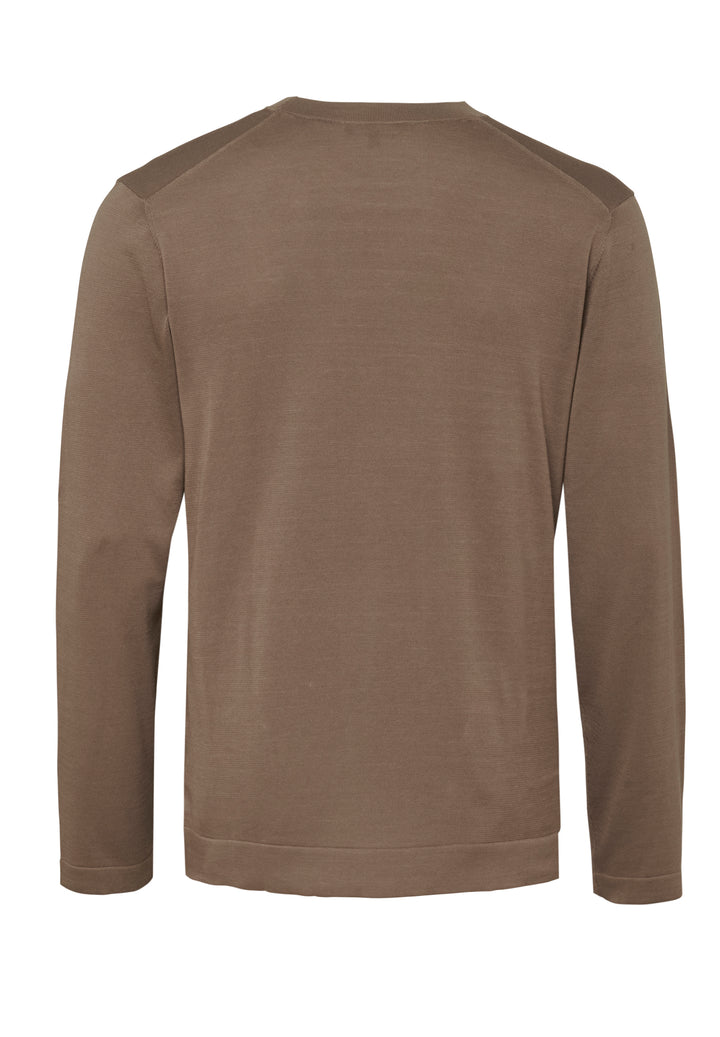 Knitted Longsleeve Shirt teak slim fit Crew Neck