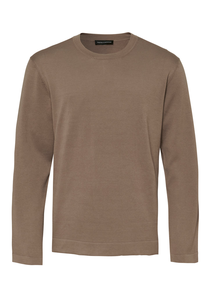 Knitted Longsleeve Shirt teak slim fit Crew Neck
