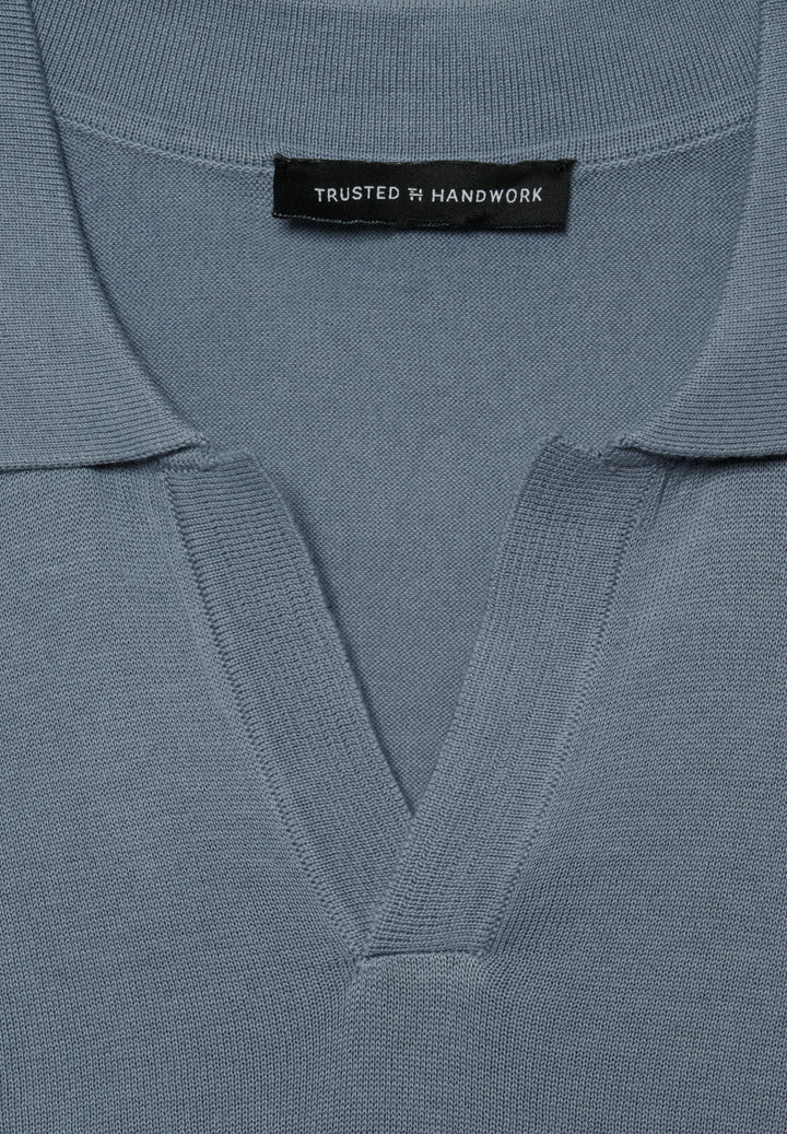 Knitted Polo misty blue slim fit Polo collar