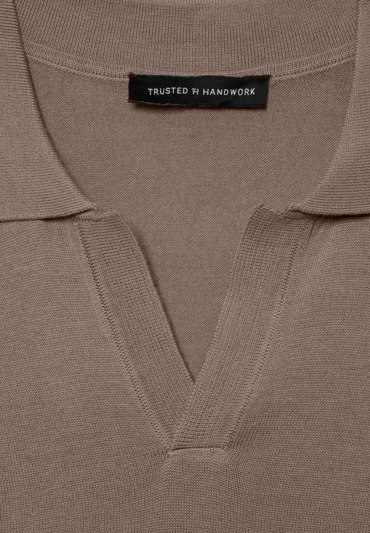 Knitted Polo teak slim fit Polo collar