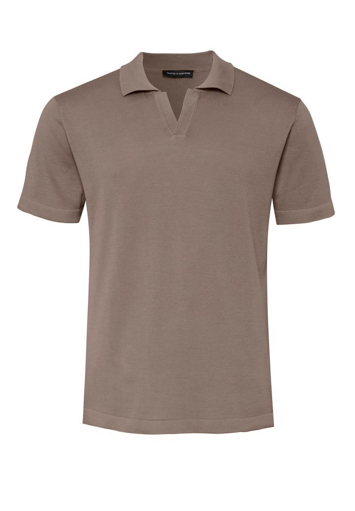 Knitted Polo teak slim fit Polo collar