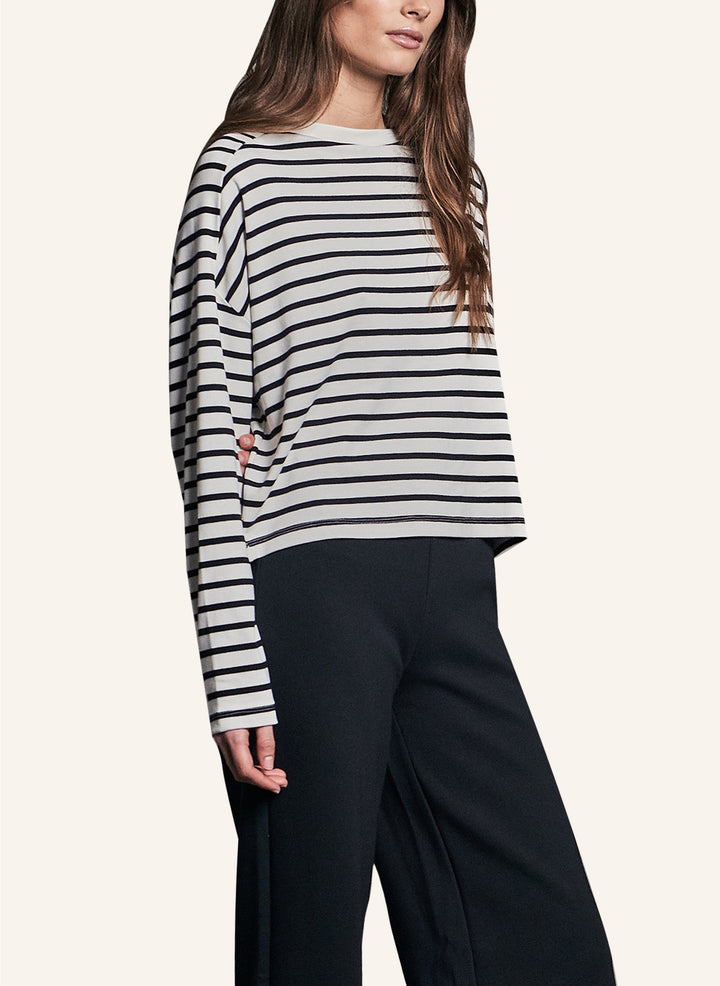 Longsleeve Shirt Woman off white & meta blue regular fit Round neck