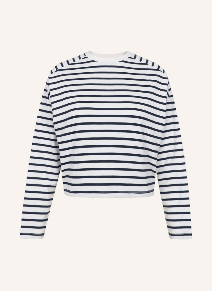 Longsleeve Shirt Woman off white & meta blue regular fit Round neck